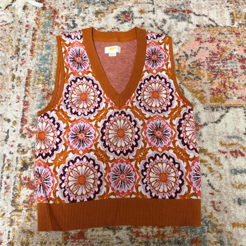 Anthropologie Maeve Knit Vest in Orange and Pink
